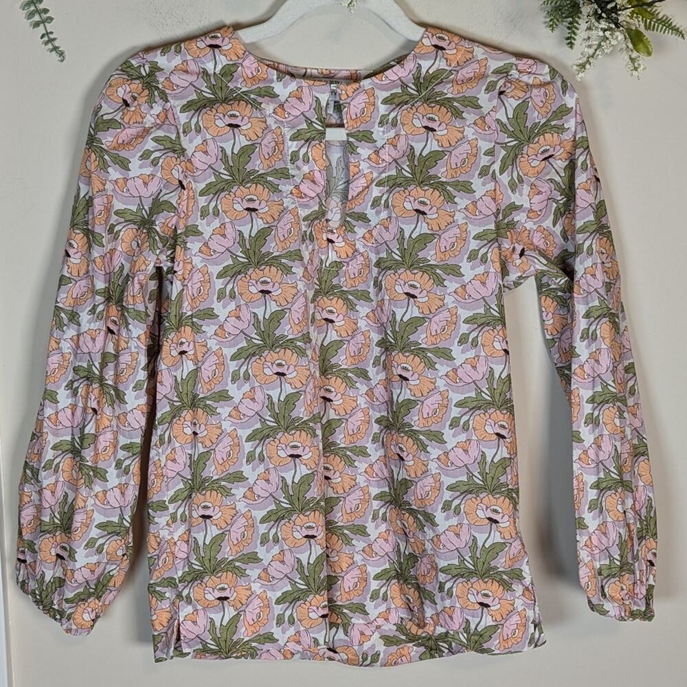 J. Crew Liberty of London Floral Keyhole Popover Organic Cotton Blouse